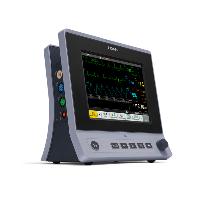 X8 VET Monitor - 8" touch screen, 3 leads ECG, NIBP, SPO2, Resp, PR, skin temp, Edan G2 CO2 with printer