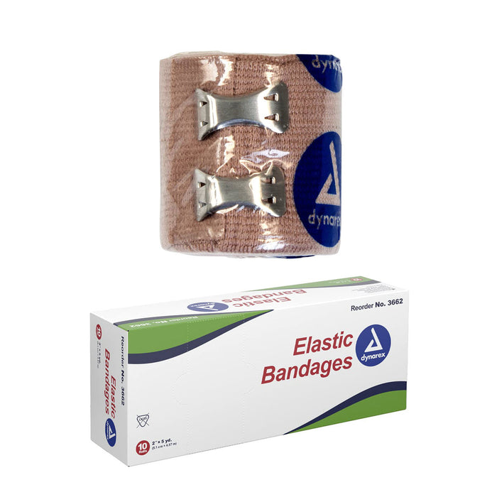 Elastic wrap bandage with clip closure latex free