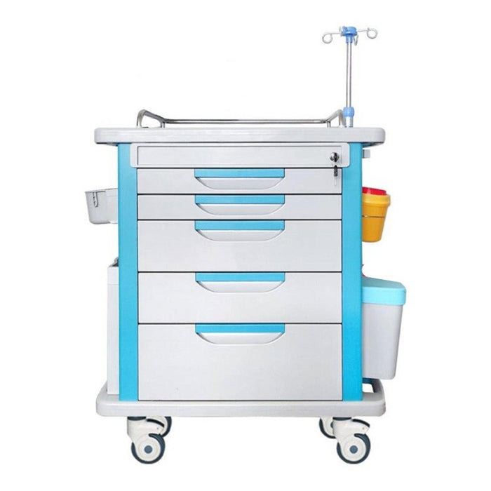 Crash Cart w/5 Drawers 33.46" x  20.47" x 38.19" Turquoise/Gray