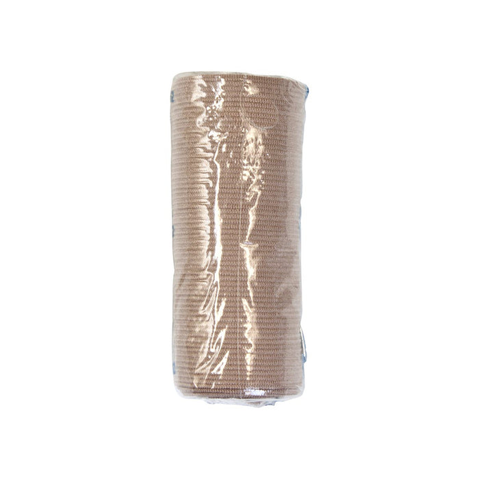 Elastic wrap bandage with clip closure latex free