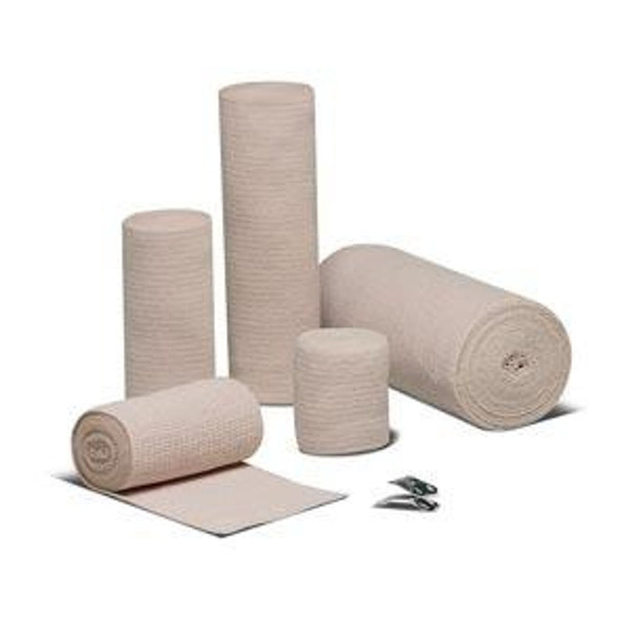 Reinforced elastic bandage with clip closure without latex