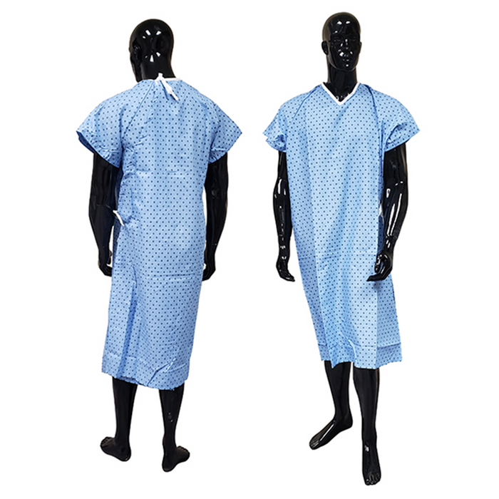 Washable patient gown with short sleeves