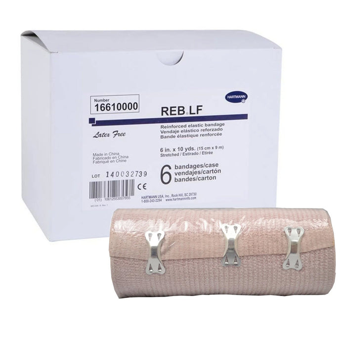 Reinforced elastic bandage with clip closure without latex