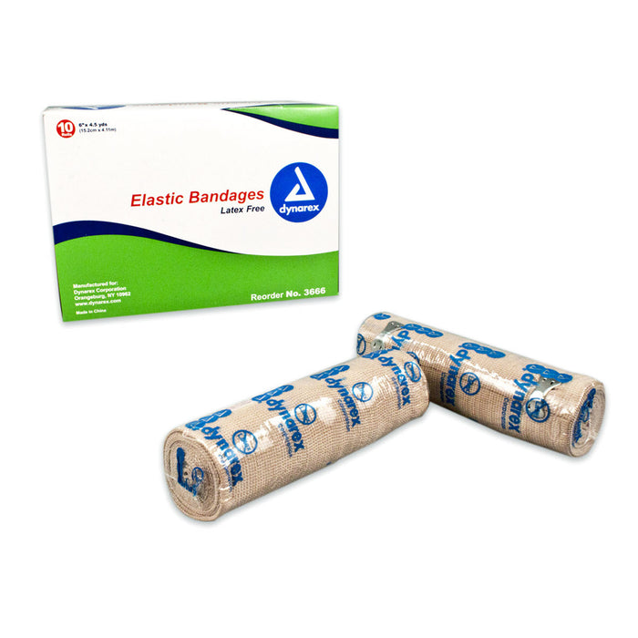 Elastic wrap bandage with clip closure latex free